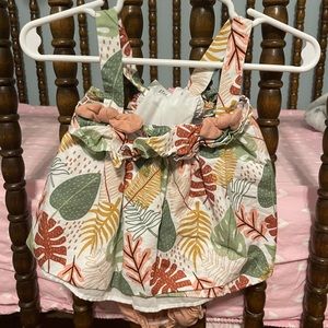 Leaf print outfit with matching bloomers.